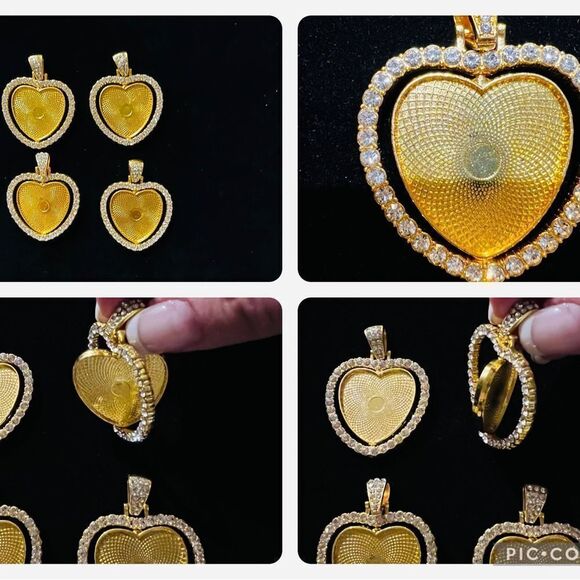 Bundle of 4 Gold  Metal Rhinestone Heart Pendants - Picture 1 of 9